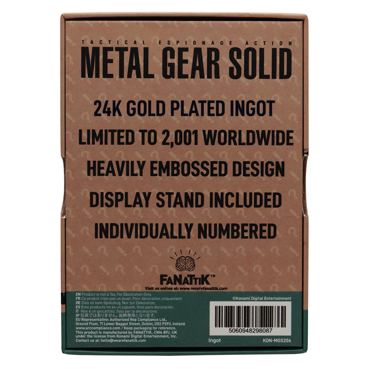 Metal Gear Solid 2 - 24k Goldplattierter Raiden - Barren